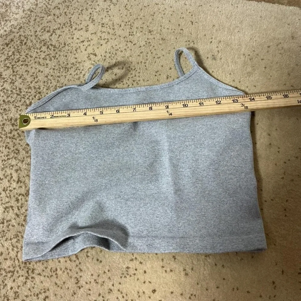 Free People Movement Grey Ribbed Cropped Cami Tank Top Low Back M/L OB7642501 - Picture 5 of 6